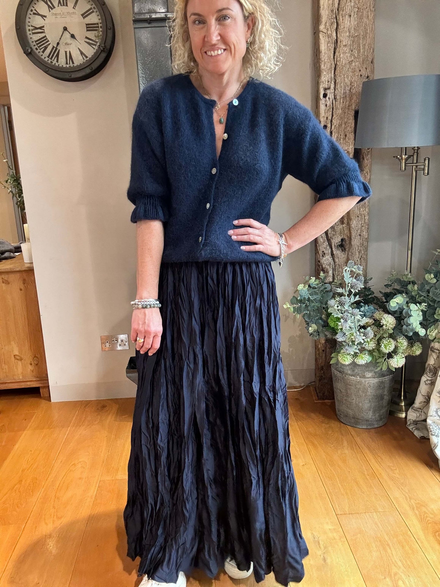 Cambridge Satin Maxi Skirt | Navy