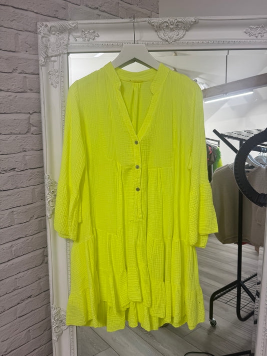 Sienna Long Sleeve Swing Dress | Neon Yellow