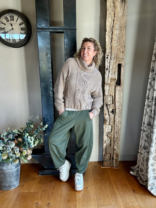 Dark Khaki Barrel Joggers