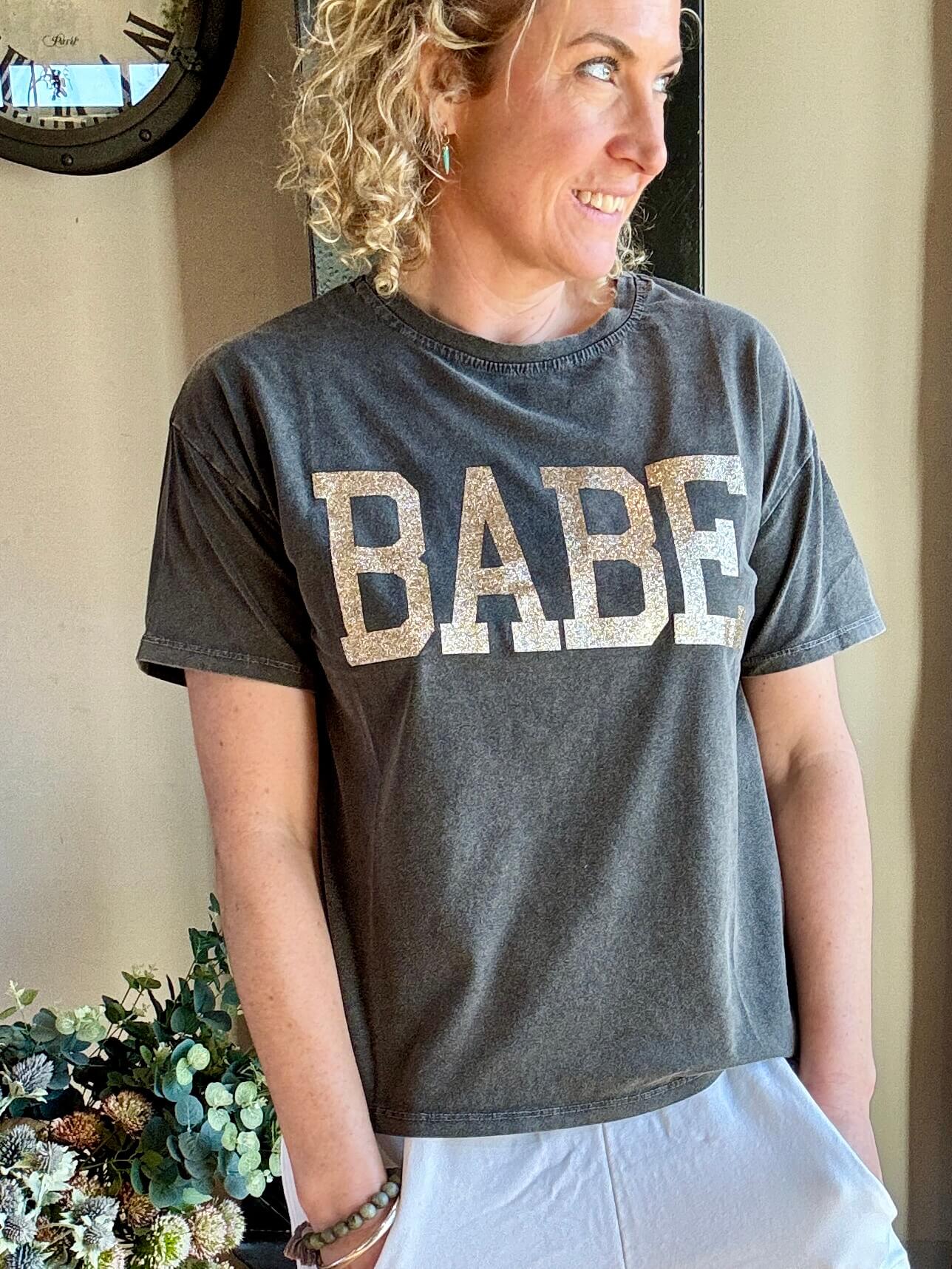 Babe Tee | Faded Black & Gold