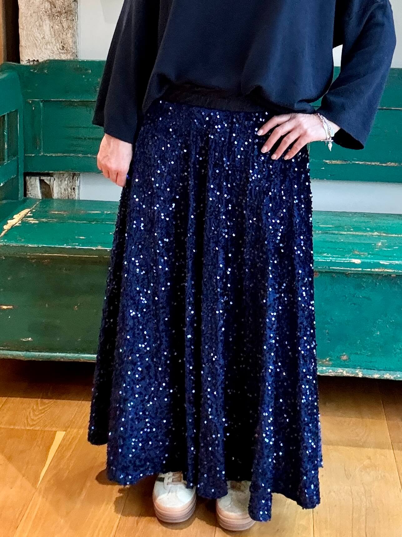 Lopez Velvet Sequin Maxi Skirt | Navy