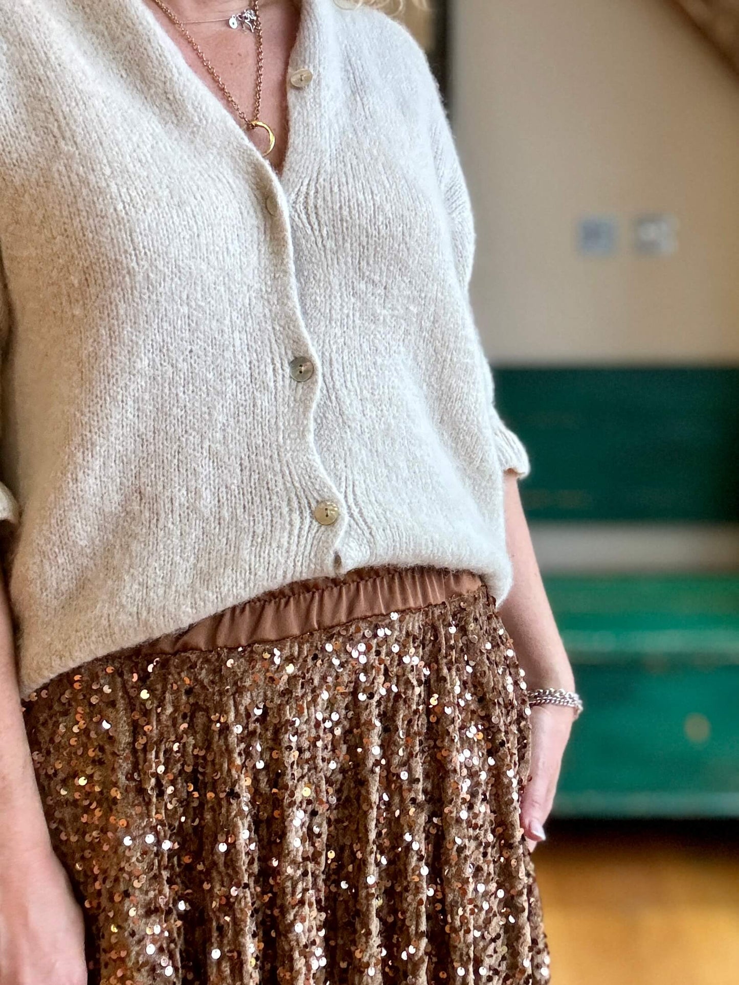 Lopez Velvet Sequin Maxi Skirt | Copper Gold