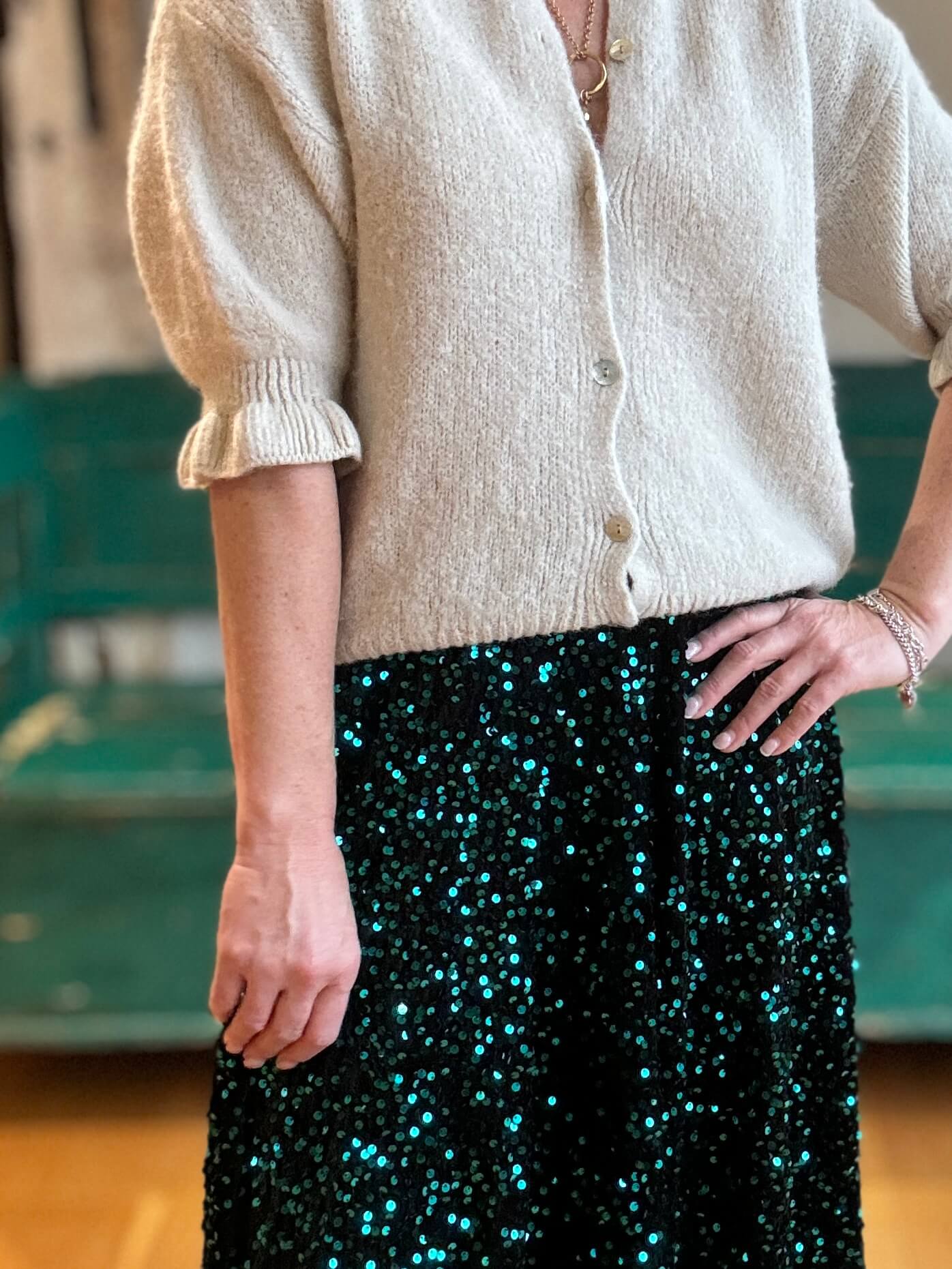 Lopez Velvet Sequin Maxi Skirt | Green