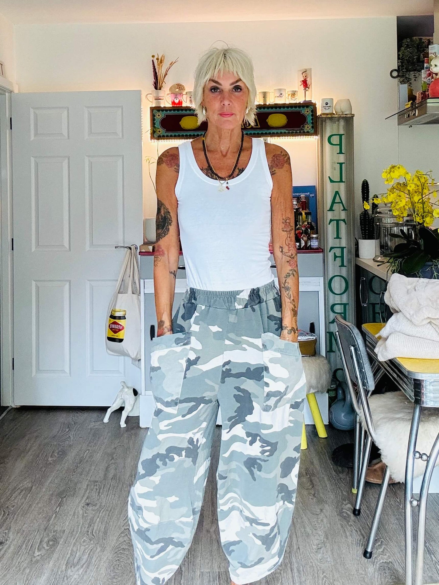 Stonewashed Camo Barrel Pants