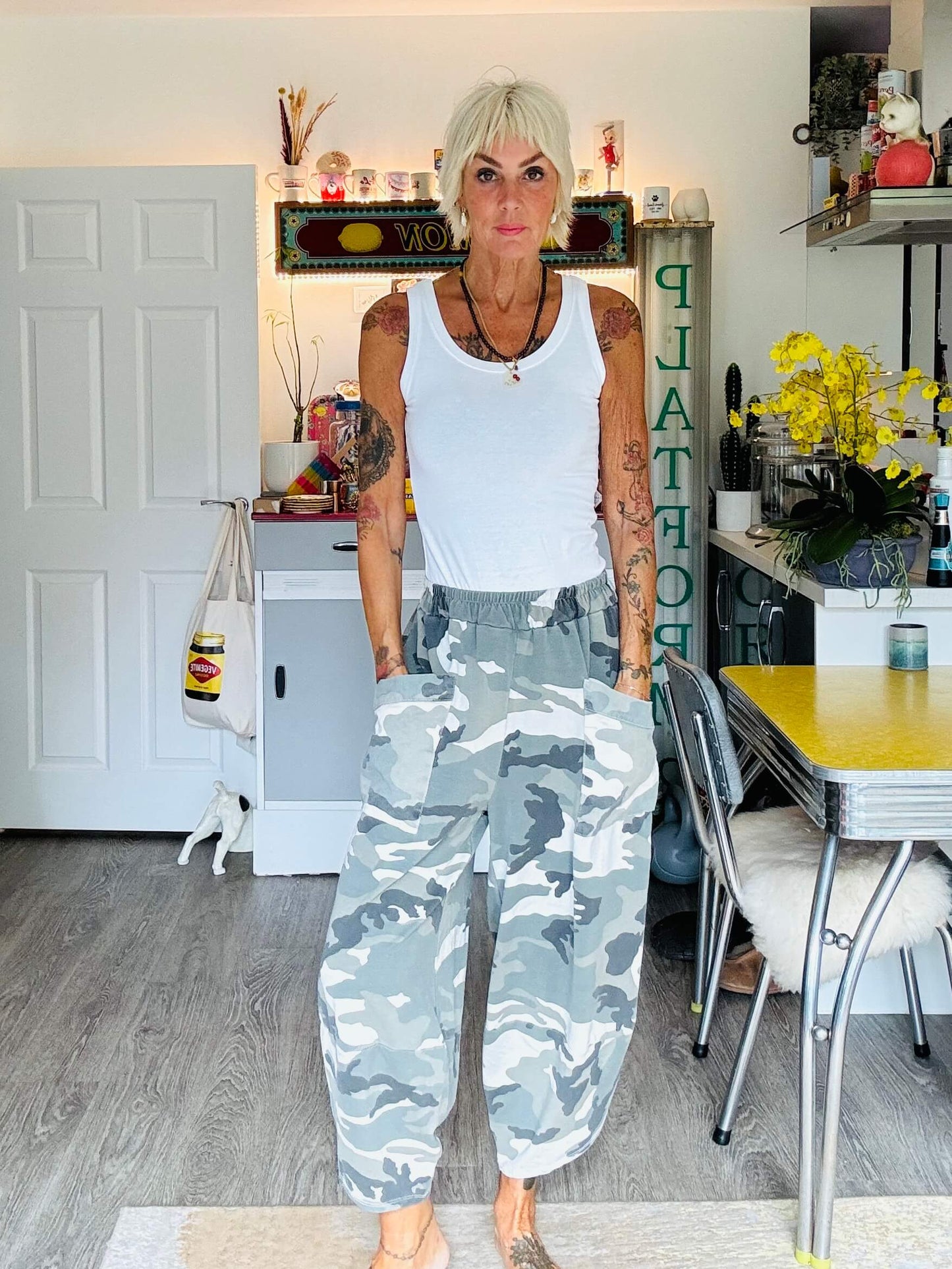 Stonewashed Camo Barrel Pants