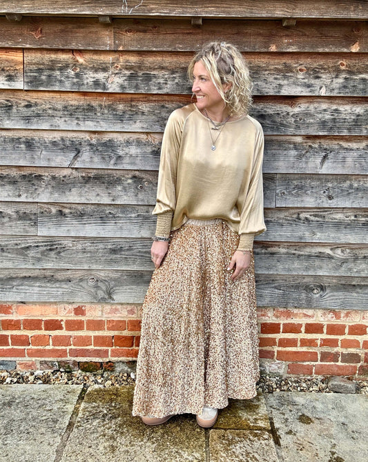 Lopez Velvet Sequin Maxi Skirt | Gold