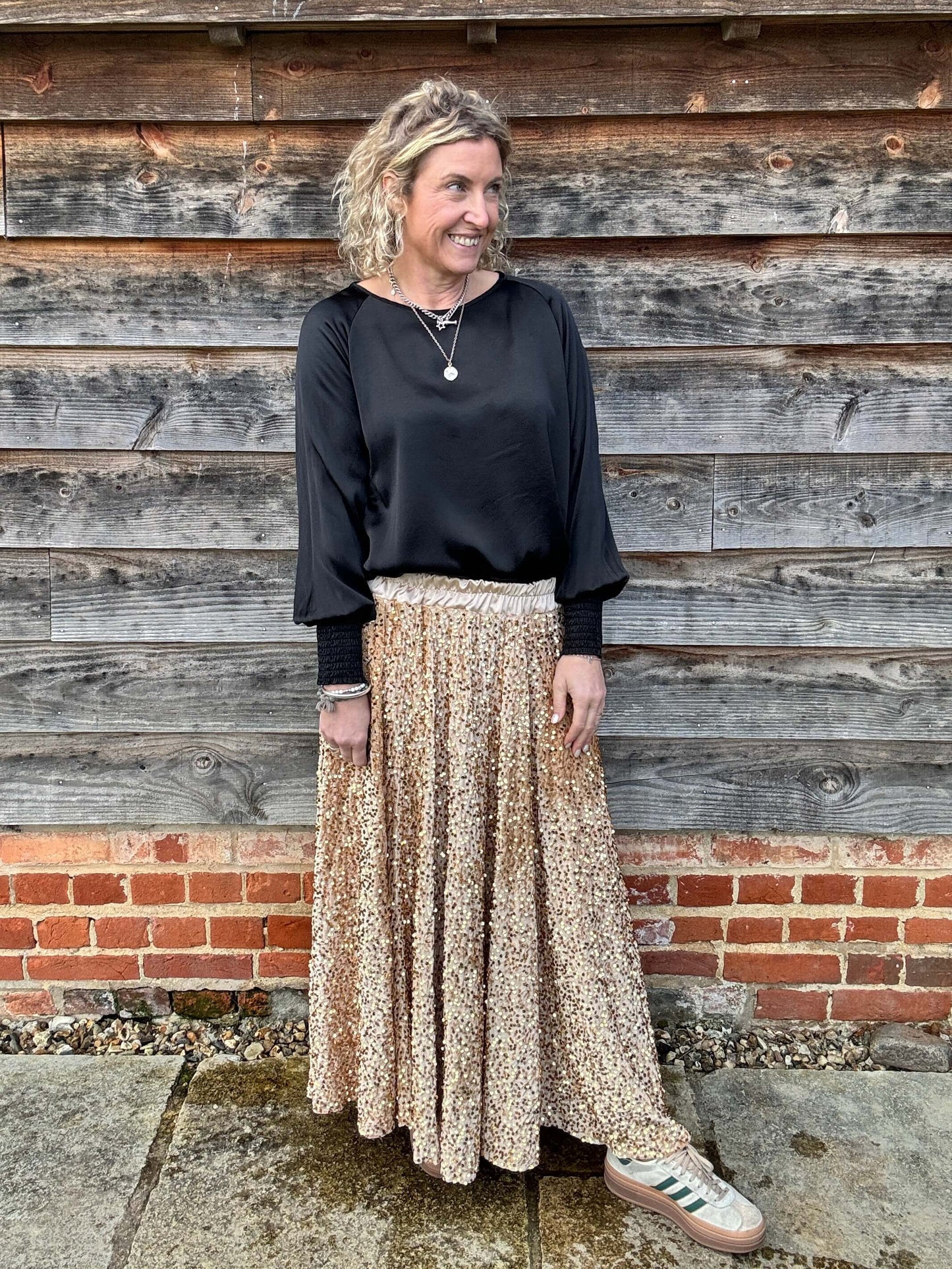 Lopez Velvet Sequin Maxi Skirt | Gold