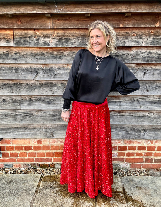 Lopez Velvet Sequin Maxi Skirt | Red