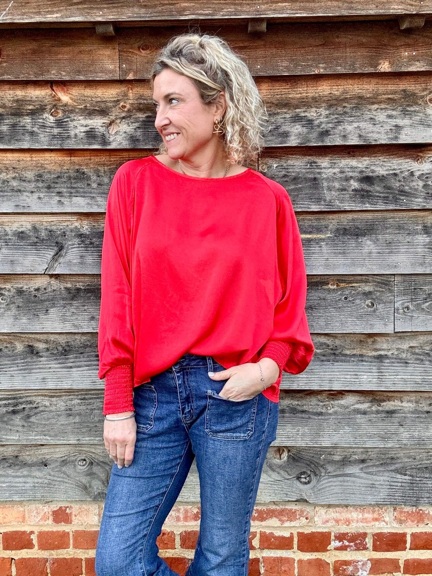 Sophia Satin Top | Red