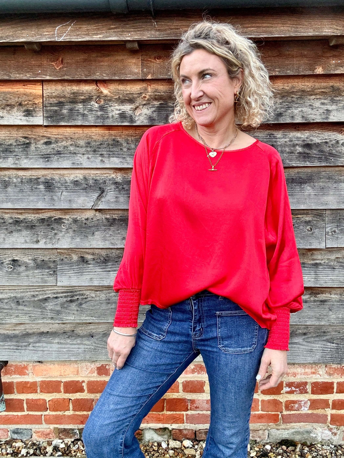 Sophia Satin Top | Red