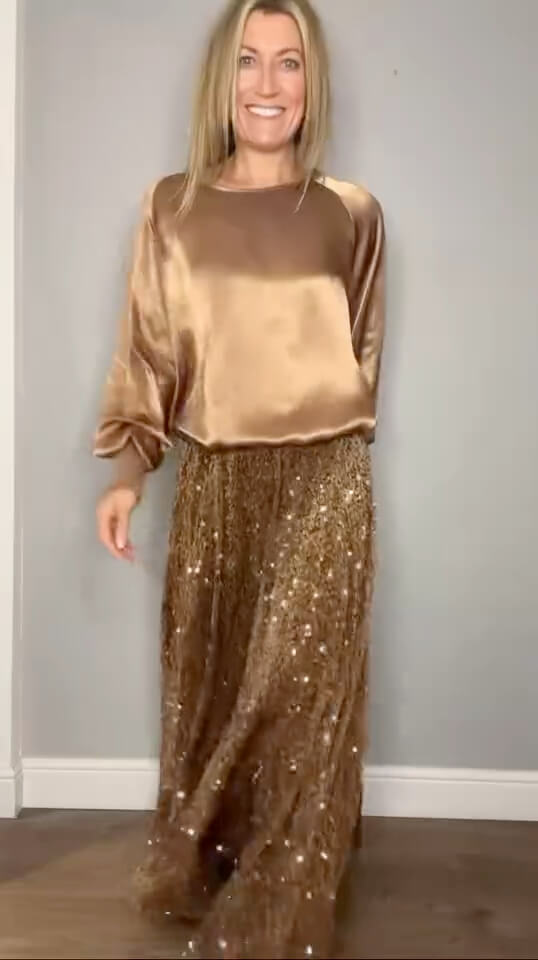 Lopez Velvet Sequin Maxi Skirt | Copper Gold