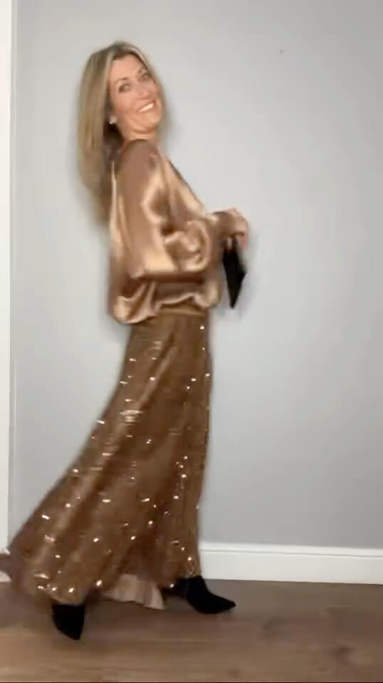 Lopez Velvet Sequin Maxi Skirt | Copper Gold