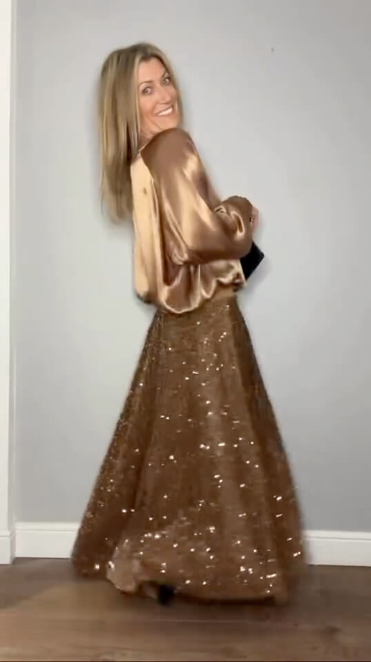 Lopez Velvet Sequin Maxi Skirt | Copper Gold