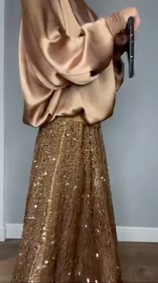 Lopez Velvet Sequin Maxi Skirt | Copper Gold