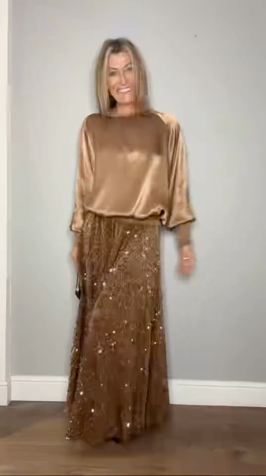 Lopez Velvet Sequin Maxi Skirt | Copper Gold