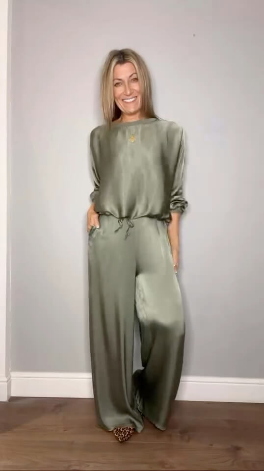 Halo Satin Palazzo Trousers | Khaki