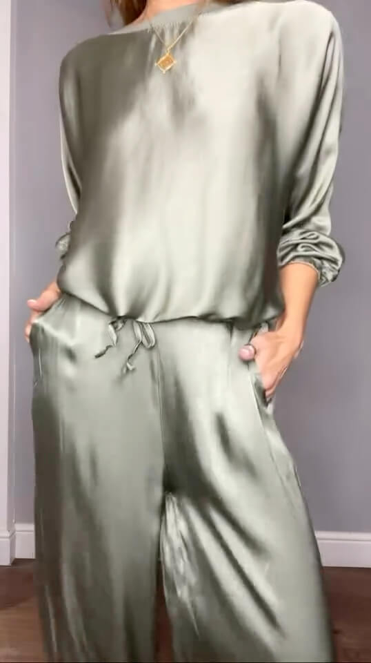 Halo Satin Palazzo Trousers | Khaki