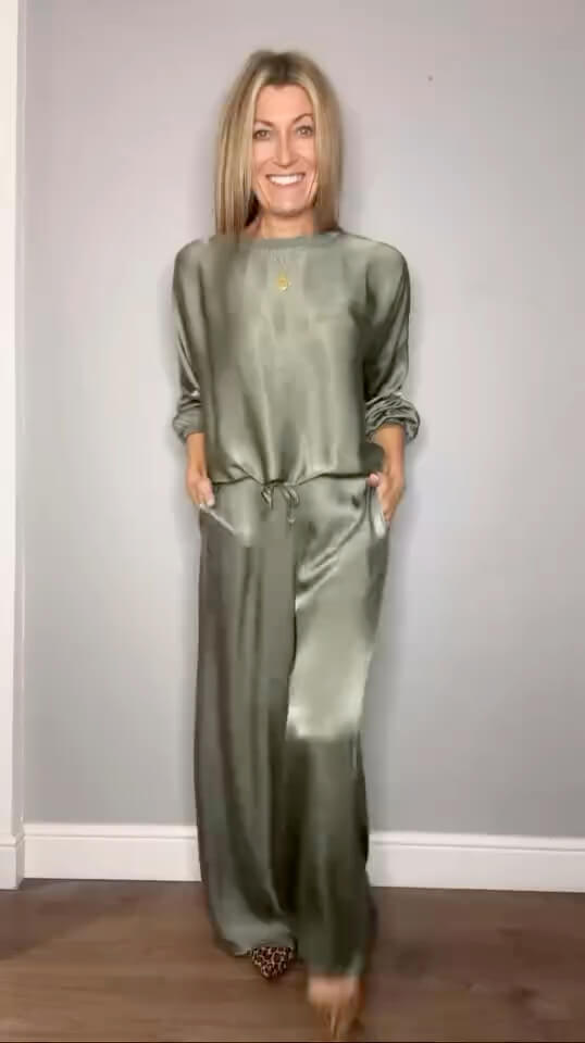 Halo Satin Palazzo Trousers | Khaki