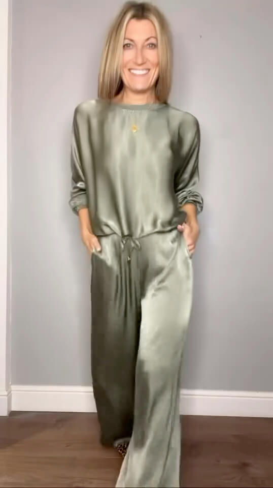 Halo Satin Palazzo Trousers | Khaki