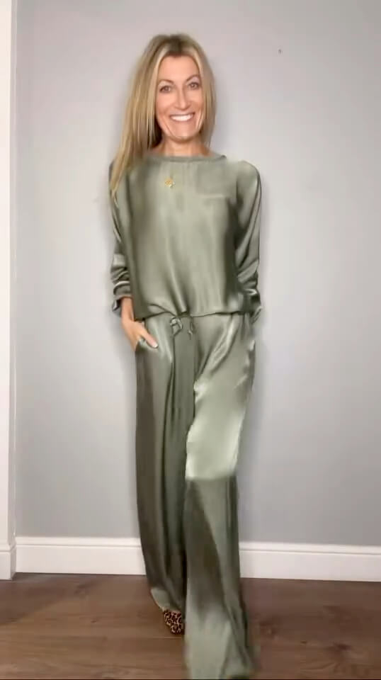 Halo Satin Palazzo Trousers | Khaki