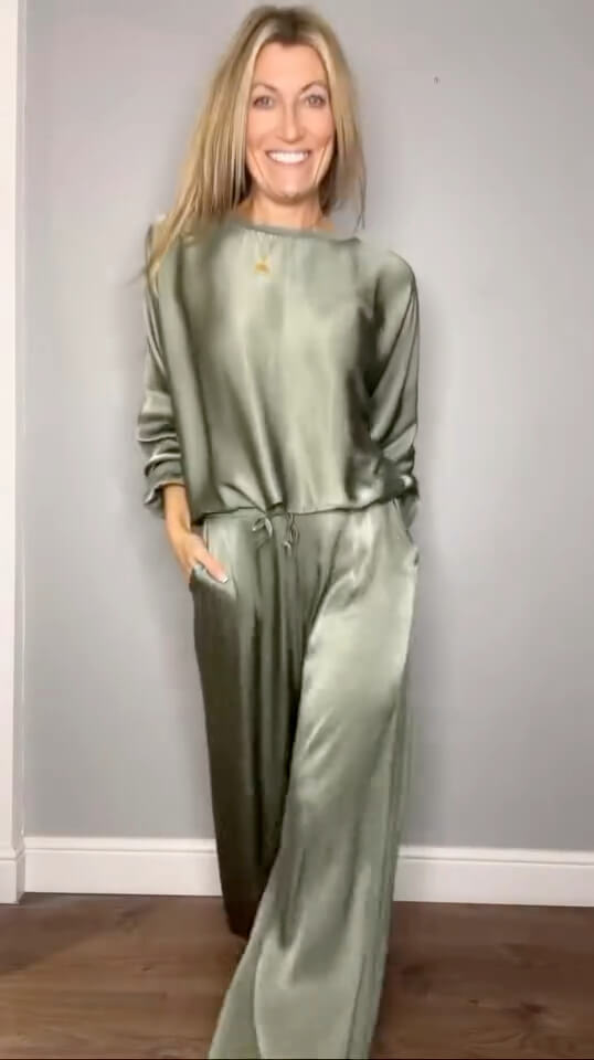 Halo Satin Palazzo Trousers | Khaki