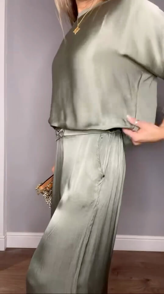 Halo Satin Palazzo Trousers | Khaki