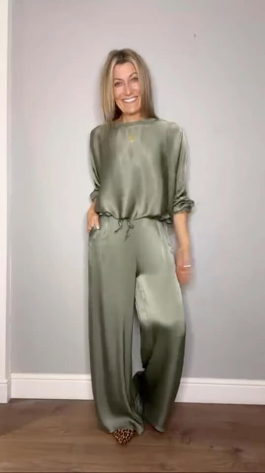 Halo Satin Palazzo Trousers | Khaki