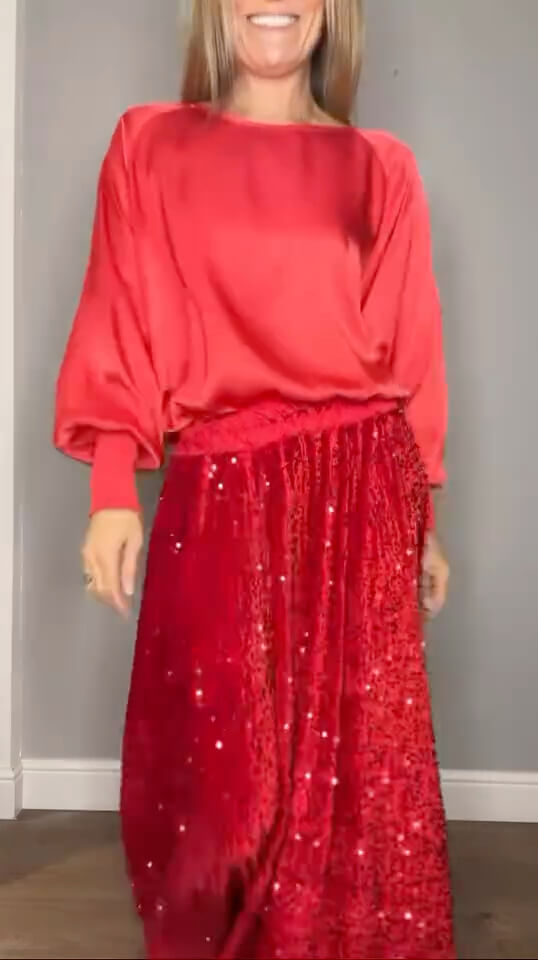 Lopez Velvet Sequin Maxi Skirt | Red