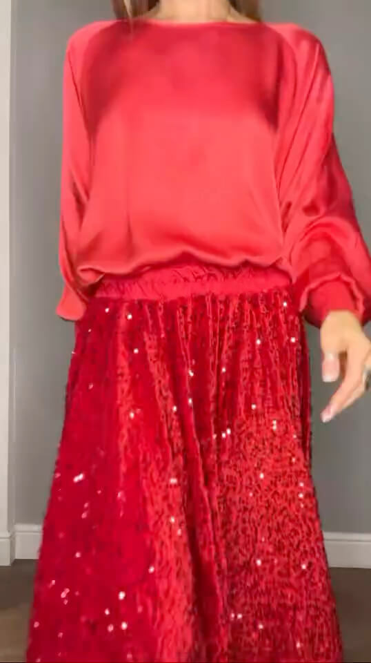 Lopez Velvet Sequin Maxi Skirt | Red