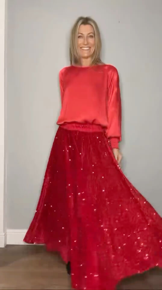 Lopez Velvet Sequin Maxi Skirt | Red