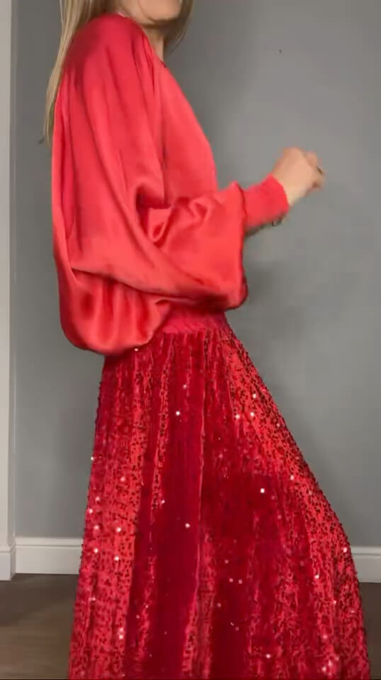 Lopez Velvet Sequin Maxi Skirt | Red