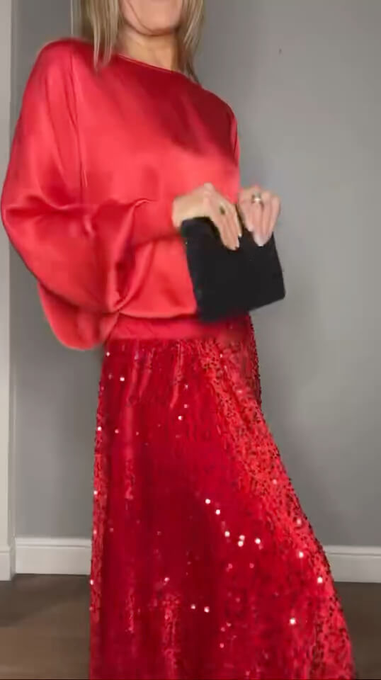 Lopez Velvet Sequin Maxi Skirt | Red