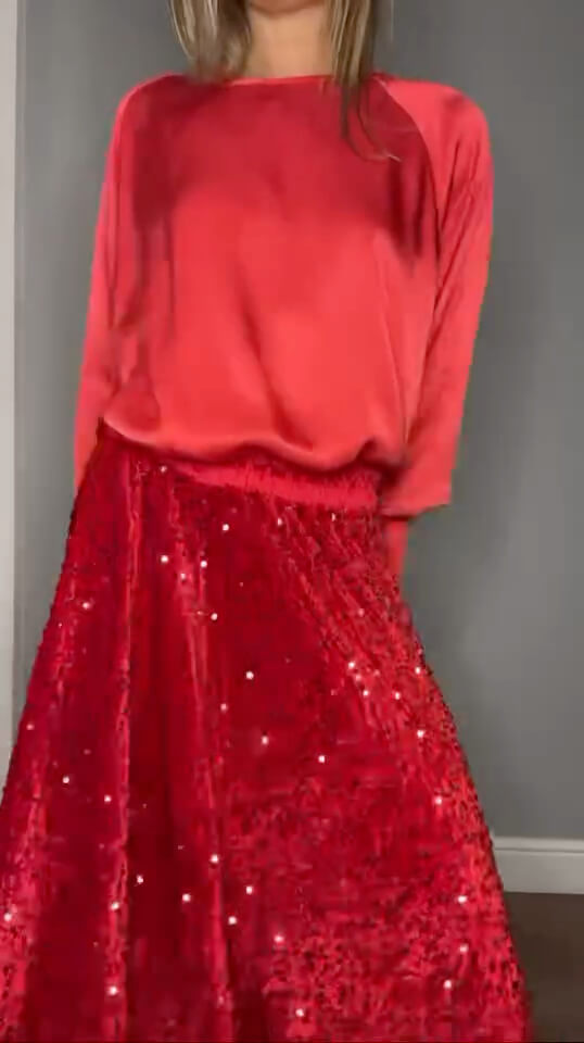 Lopez Velvet Sequin Maxi Skirt | Red