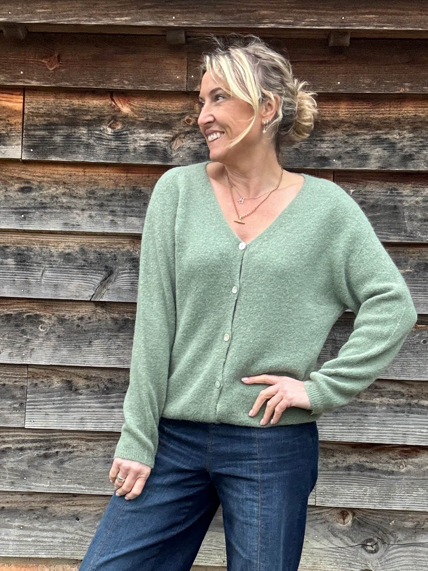 Fine Knit Baby Alpaca Cardigan | Sage Green