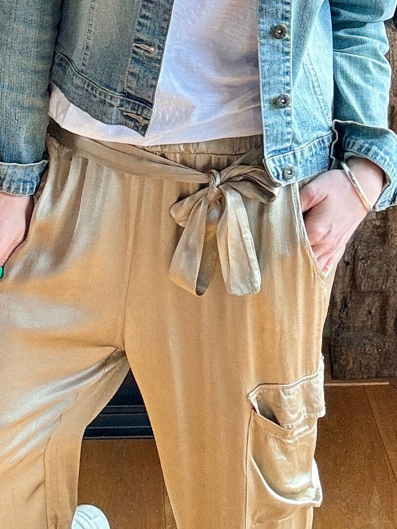 Harley Satin Cargo Joggers | Gold