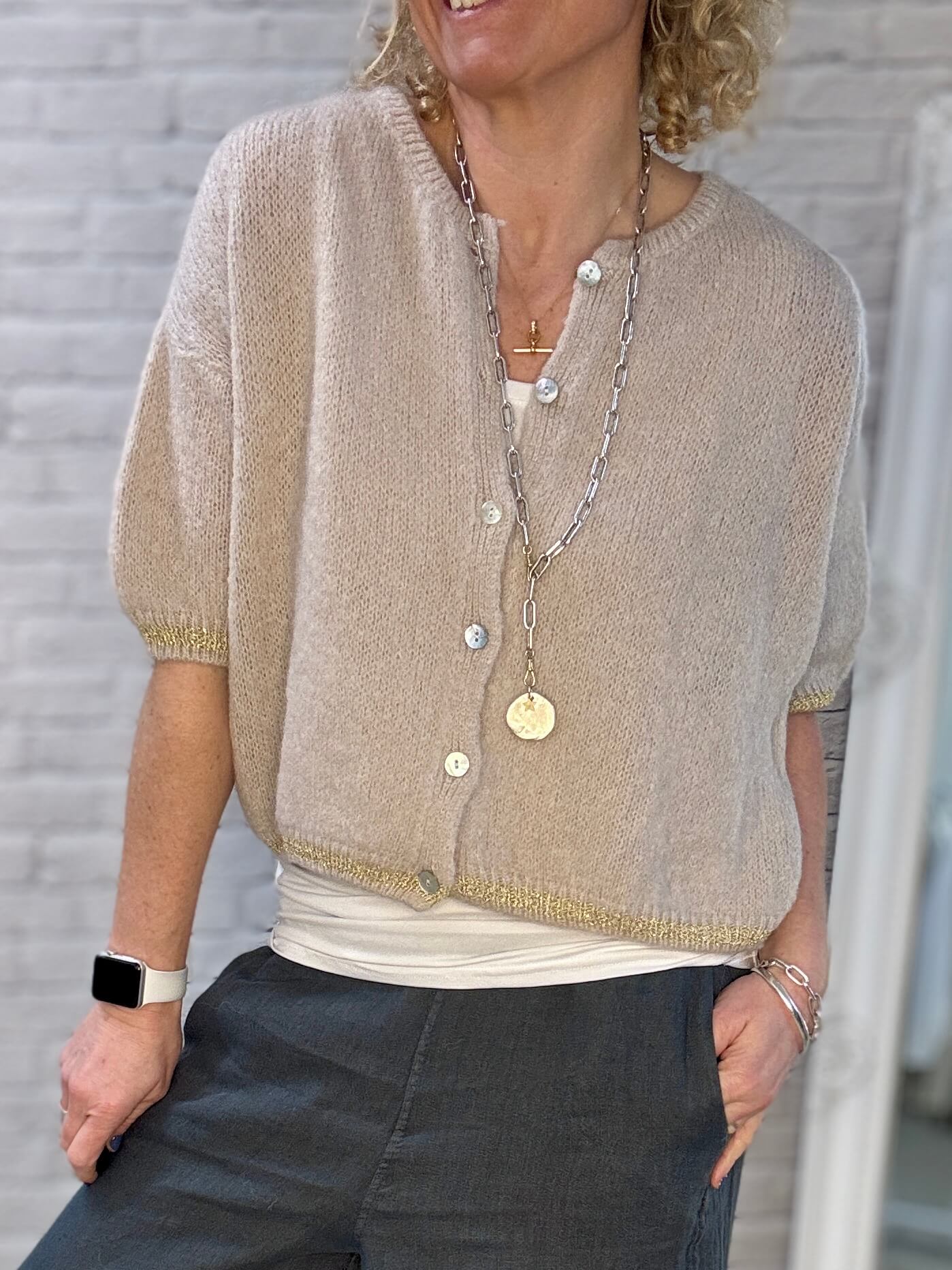 The Hamptons Cardigan | Beige & Gold