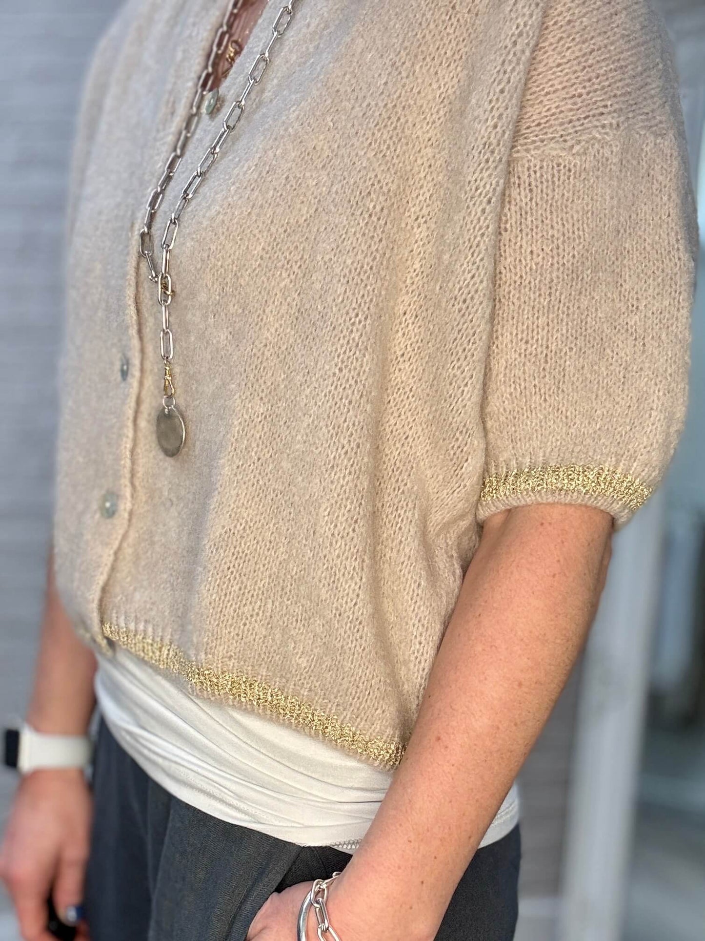 The Hamptons Cardigan | Beige & Gold