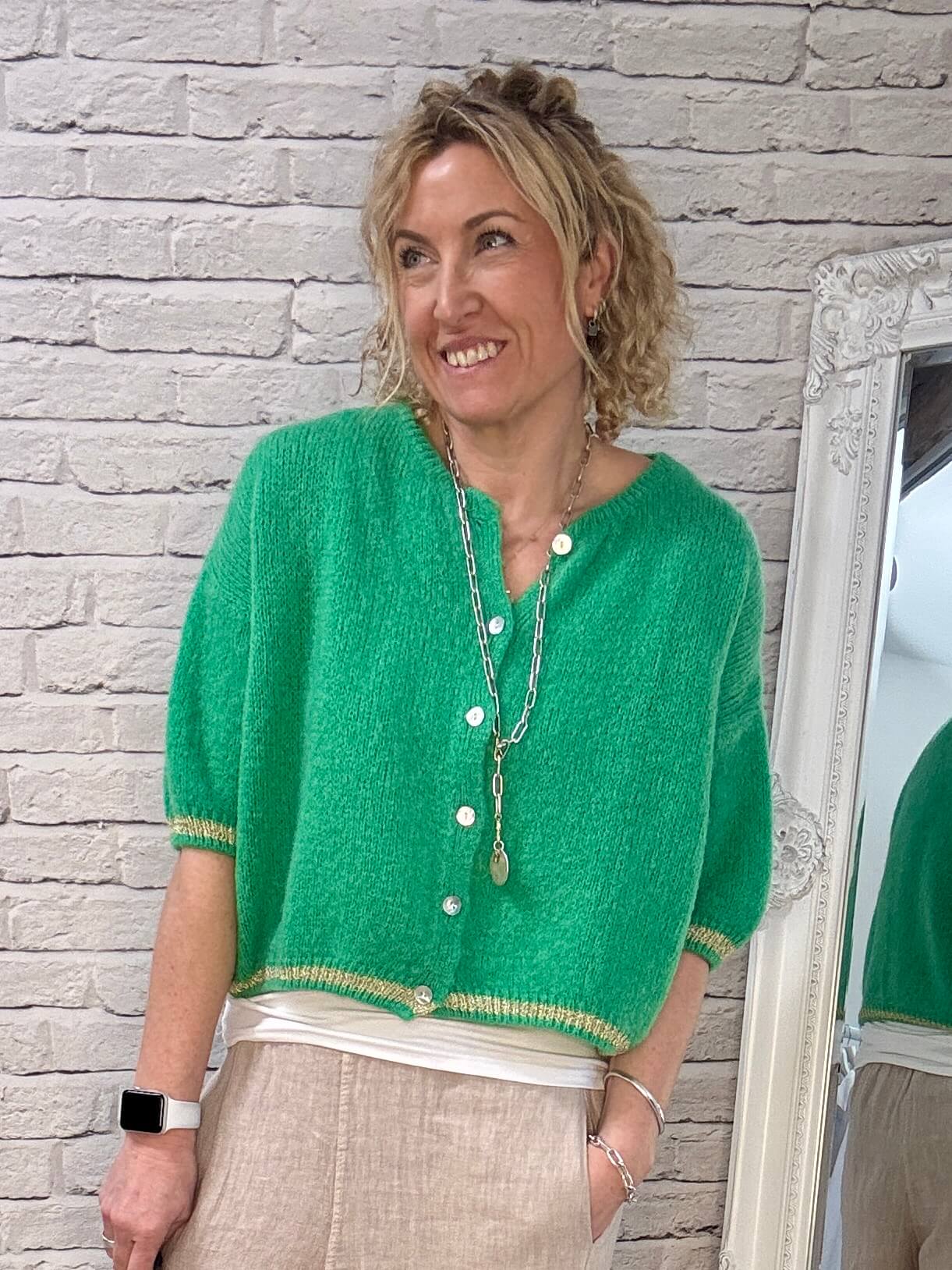 The Hamptons Cardigan | Green & Gold