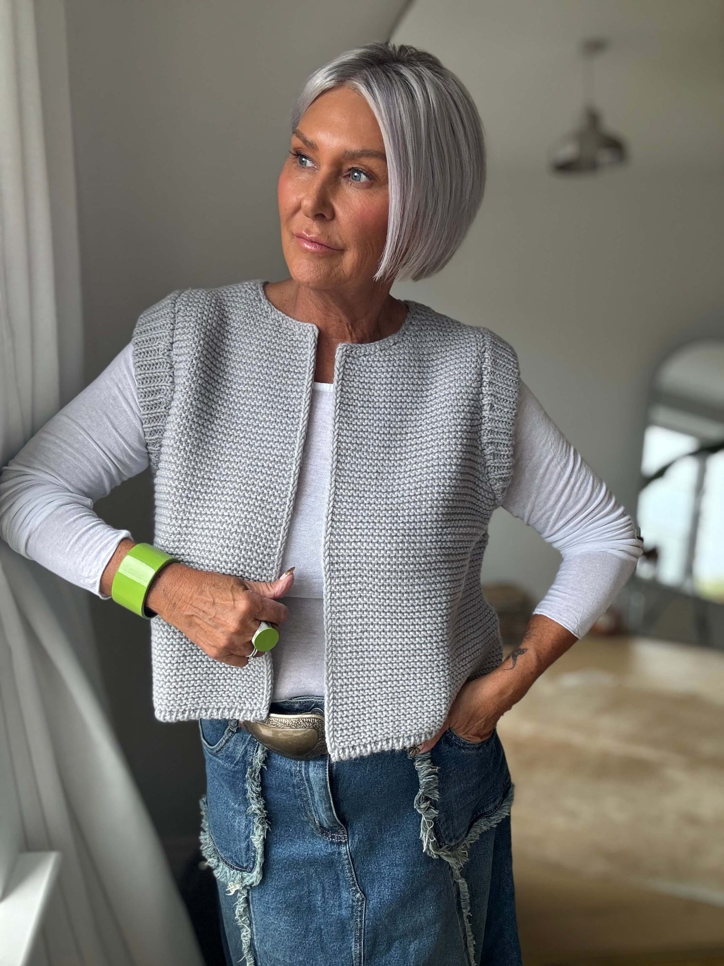 Mia Knitted Gilet | Silver Grey