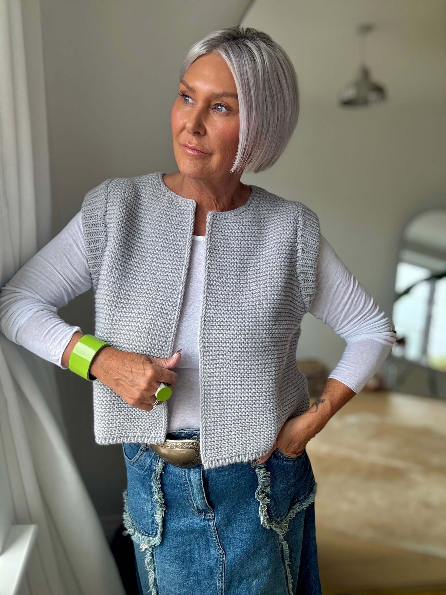 Mia Knitted Gilet | Silver Grey
