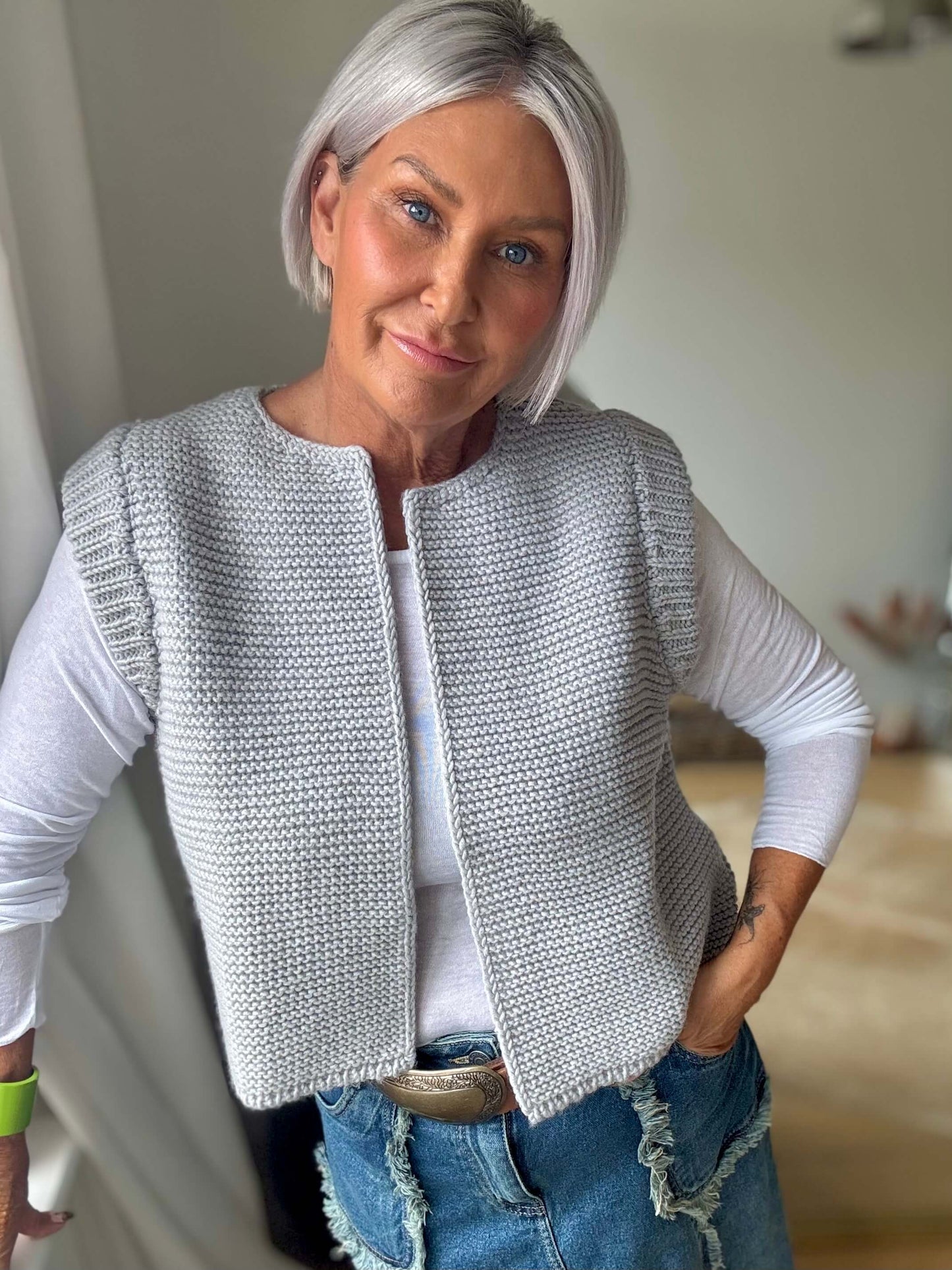 Mia Knitted Gilet | Silver Grey