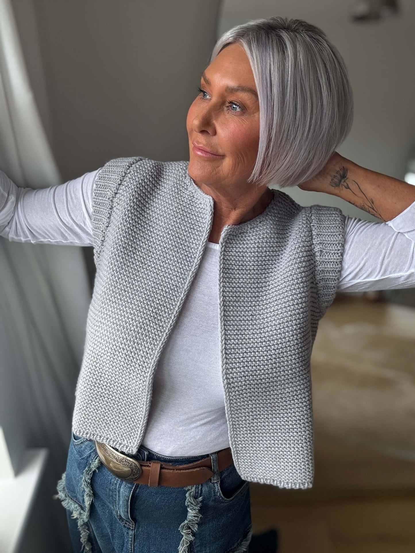 Mia Knitted Gilet | Silver Grey