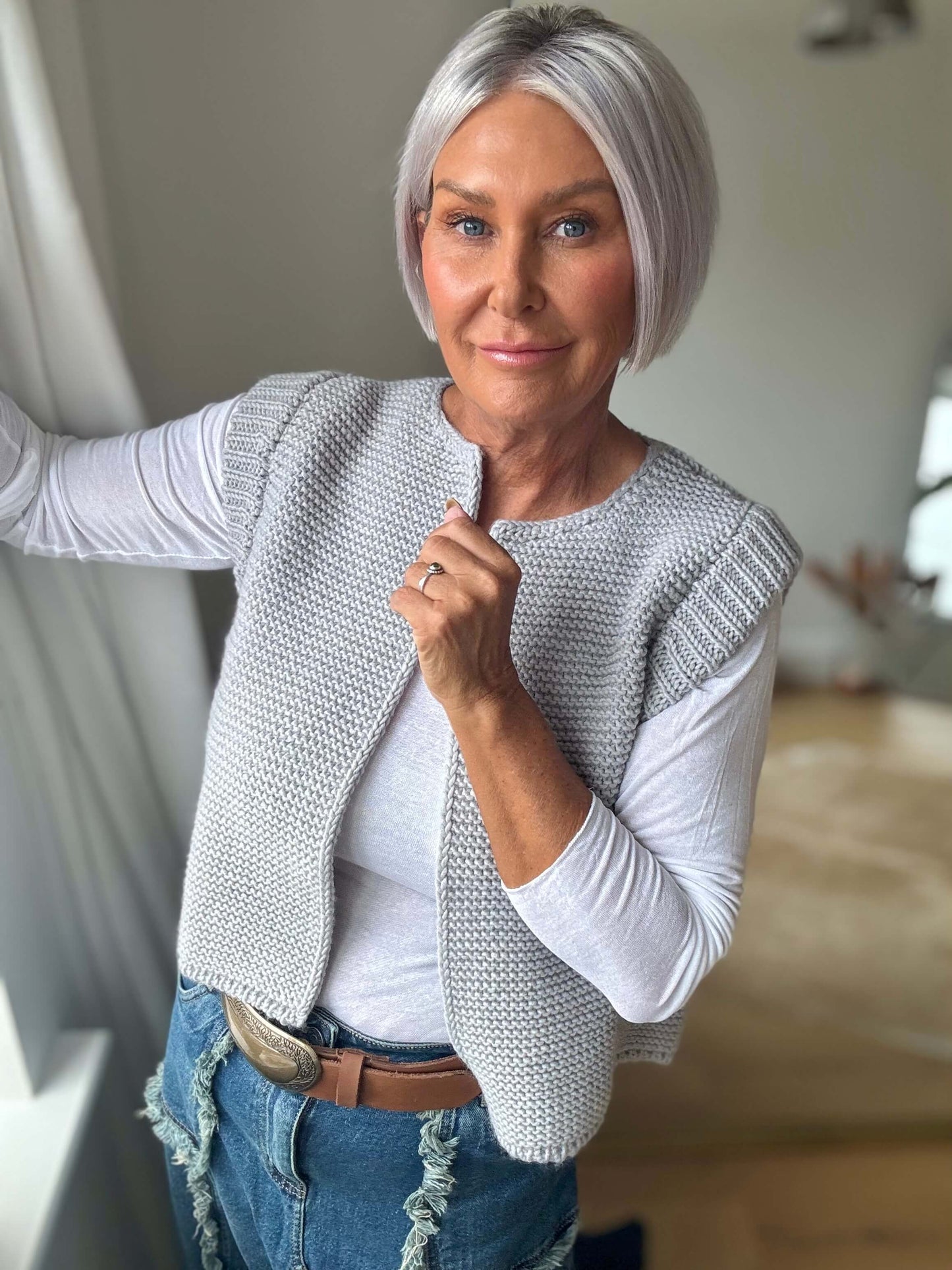 Mia Knitted Gilet | Silver Grey