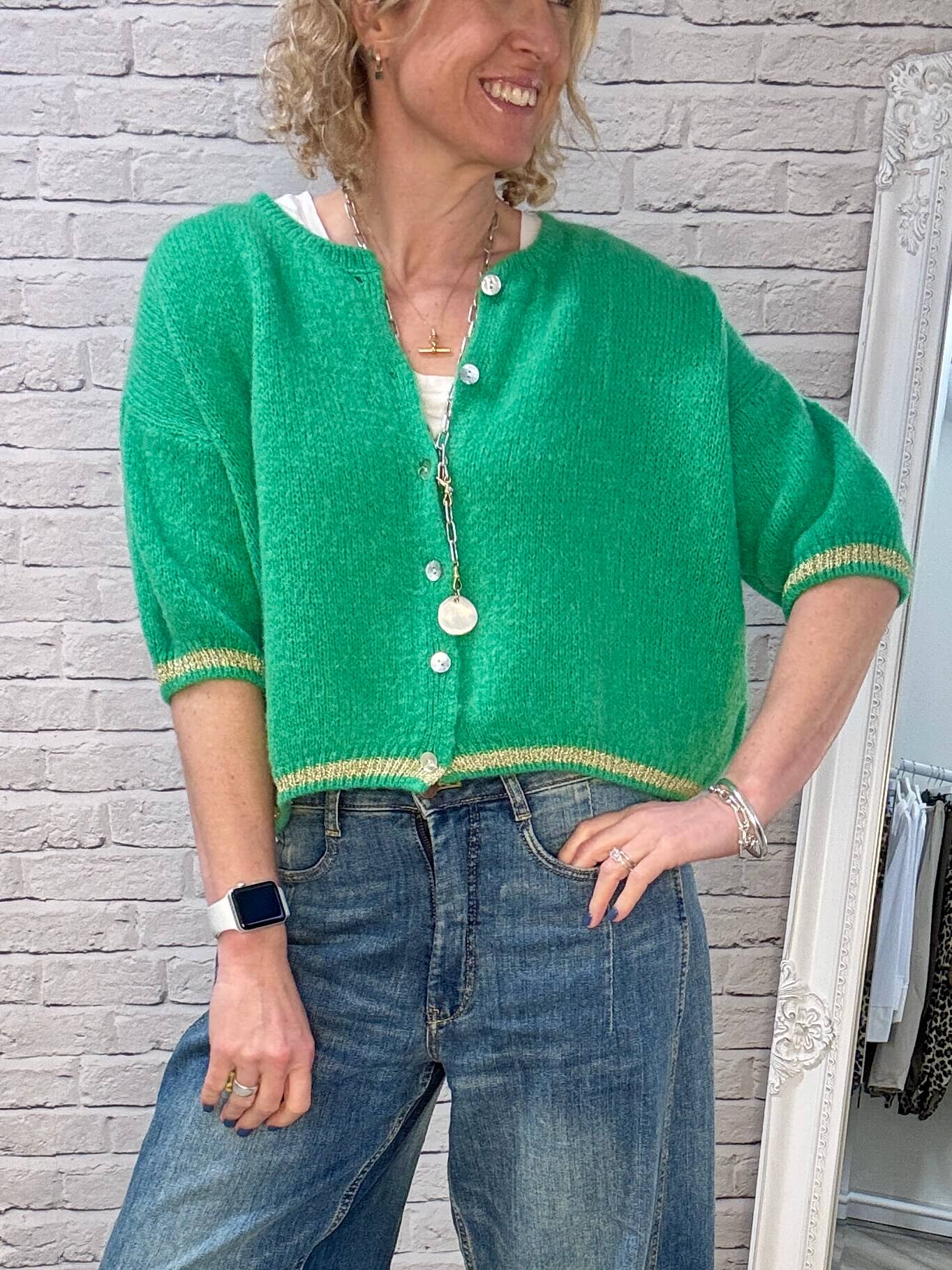 The Hamptons Cardigan | Green & Gold