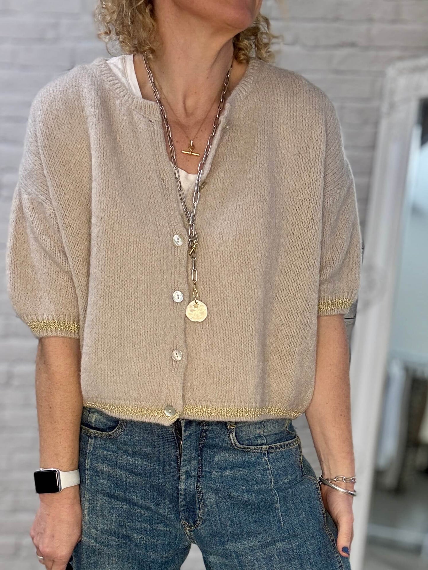 The Hamptons Cardigan | Beige & Gold