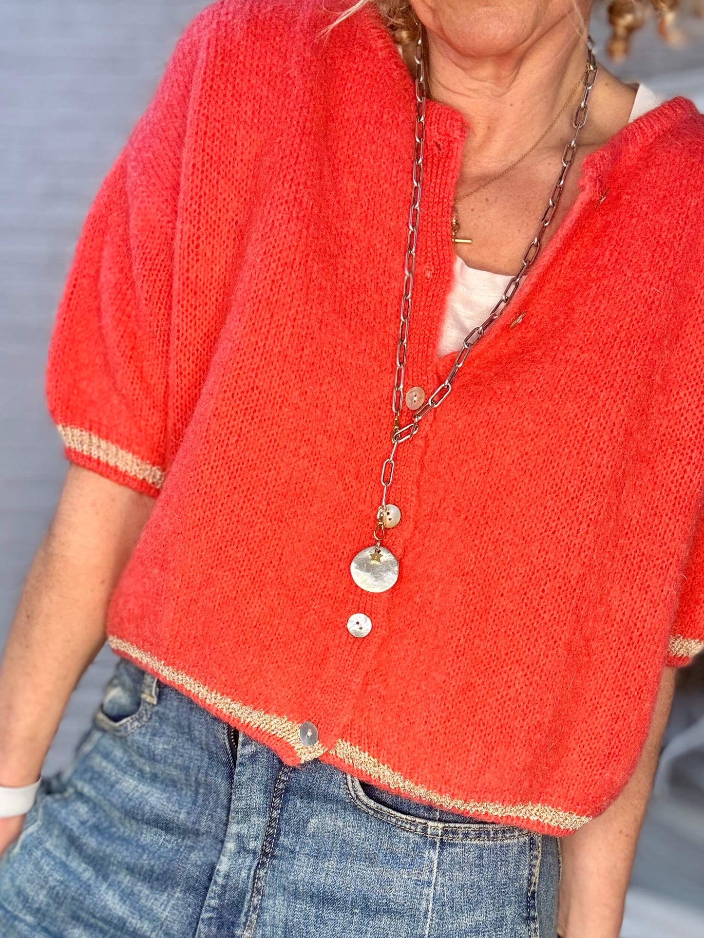 The Hamptons Cardigan | Coral & Gold