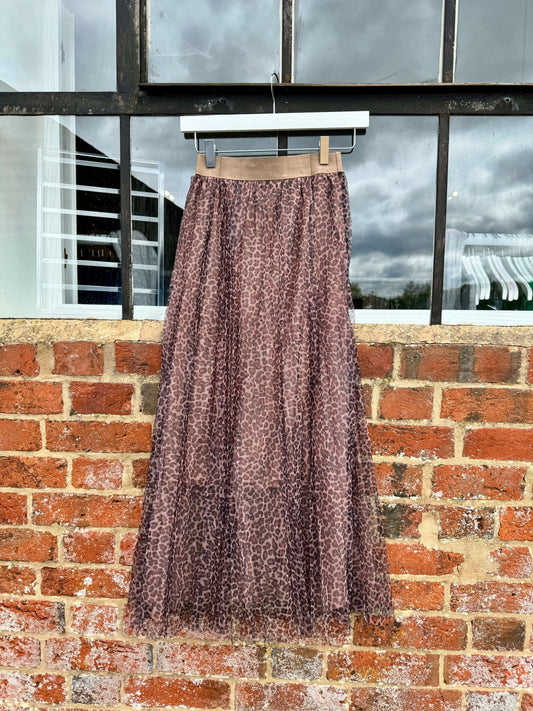 Summer Weight Leopard Tulle Skirt | Brown
