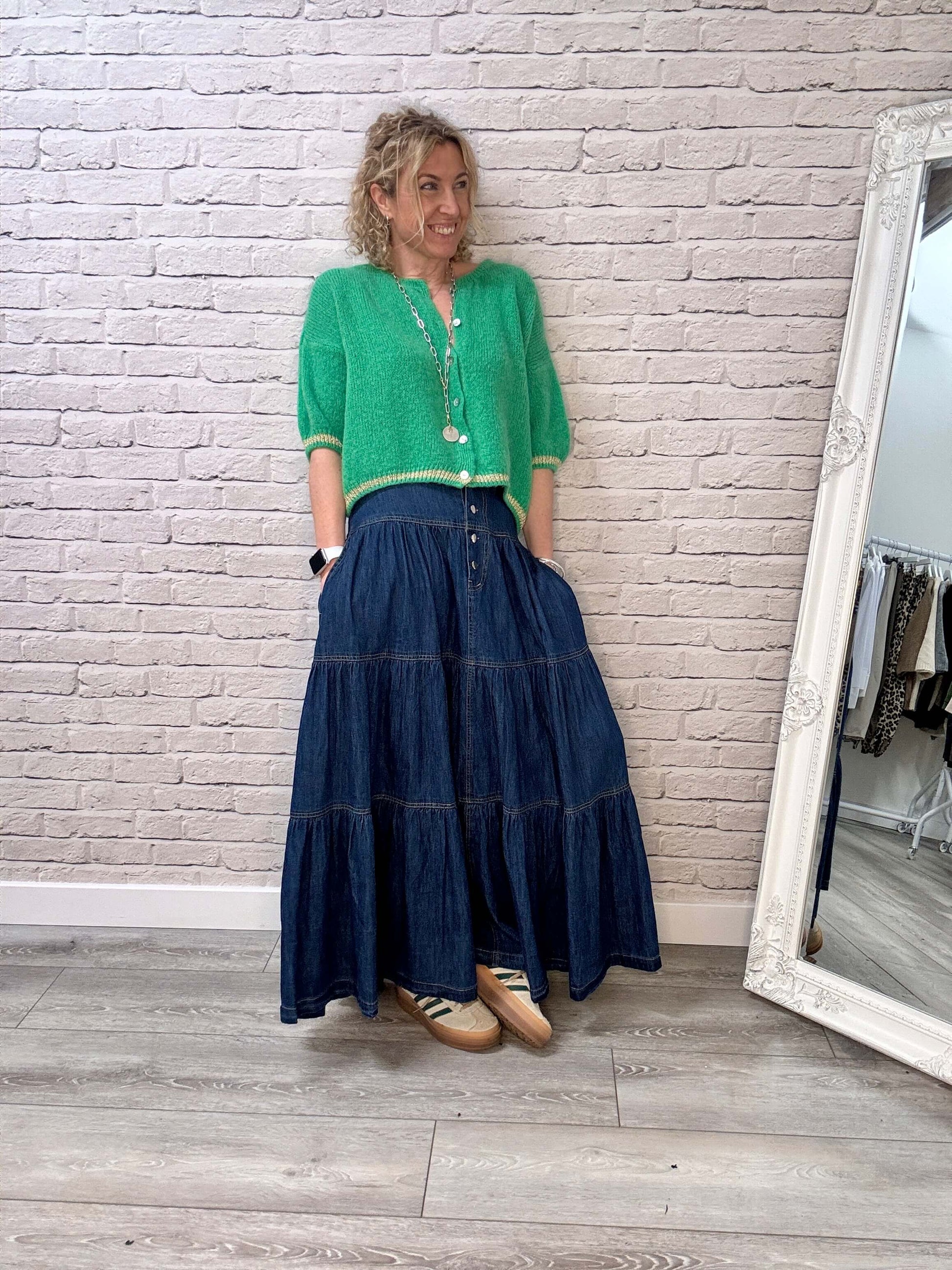 Jojo Tiered Denim Maxi Skirt - Main Image