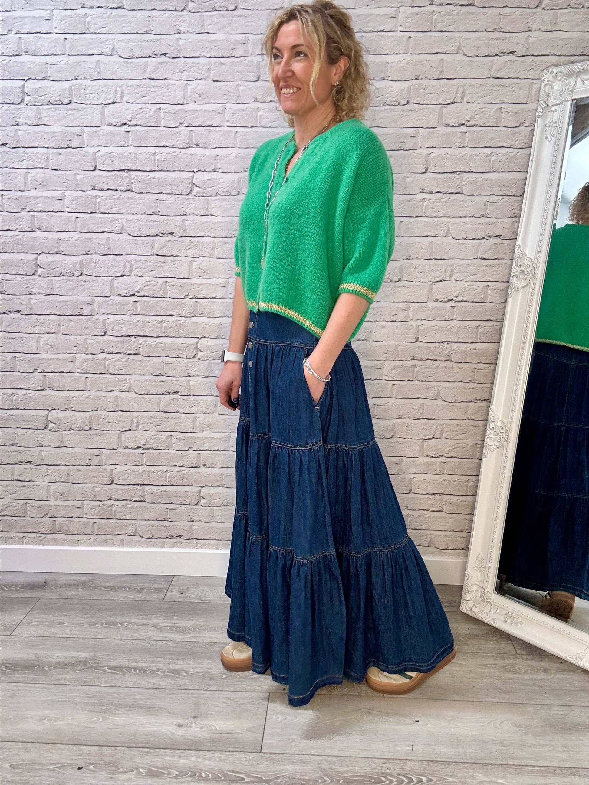 Jojo Tiered Denim Maxi Skirt – LOVED by Da