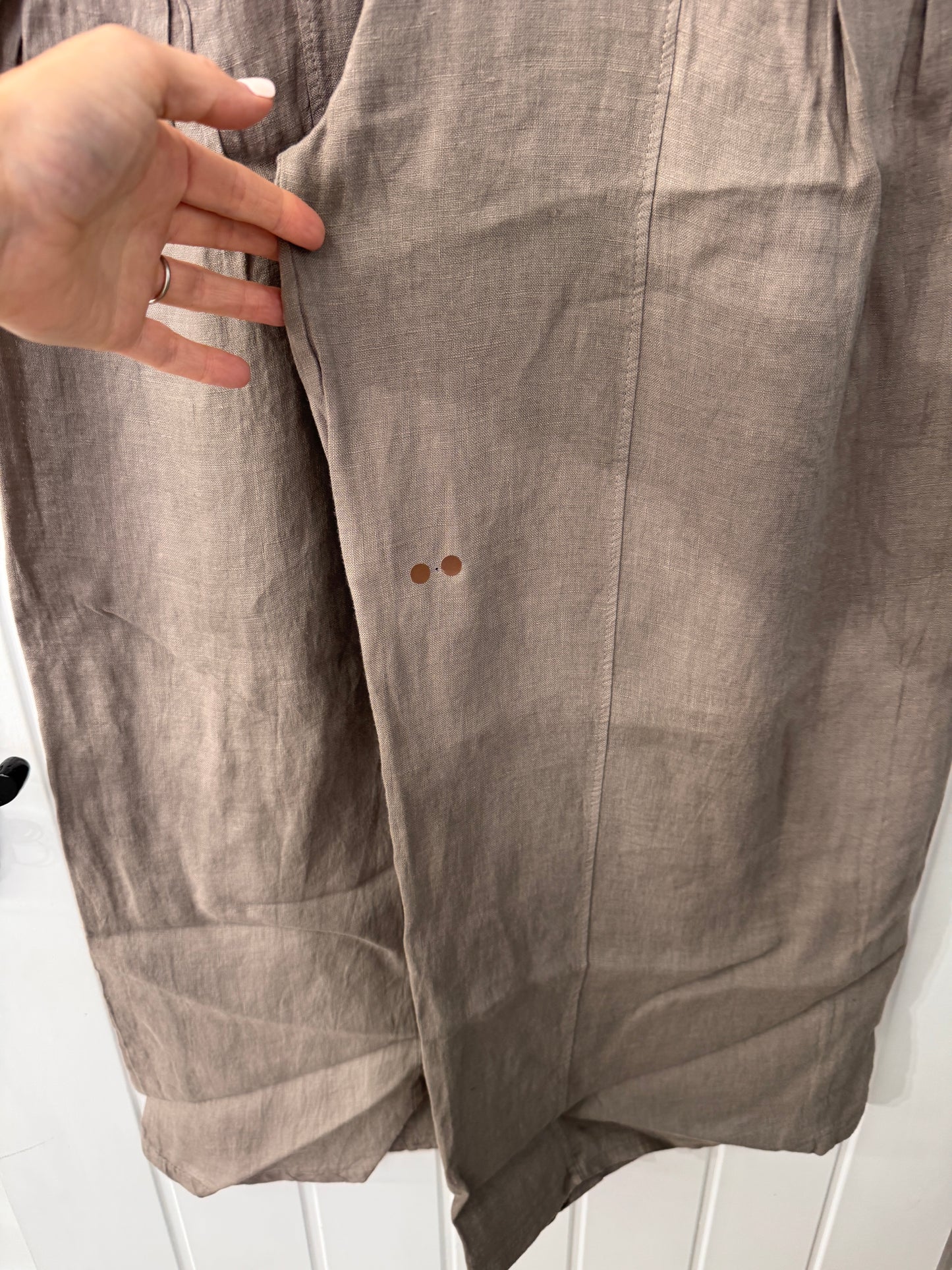 SECONDS - Mocha Long Beach Linen Trousers (hole)